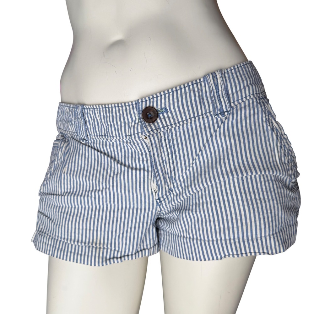 American Eagle Low Rise Shorts Vintage Y2K Striped Blue White Coastal Nautical 8